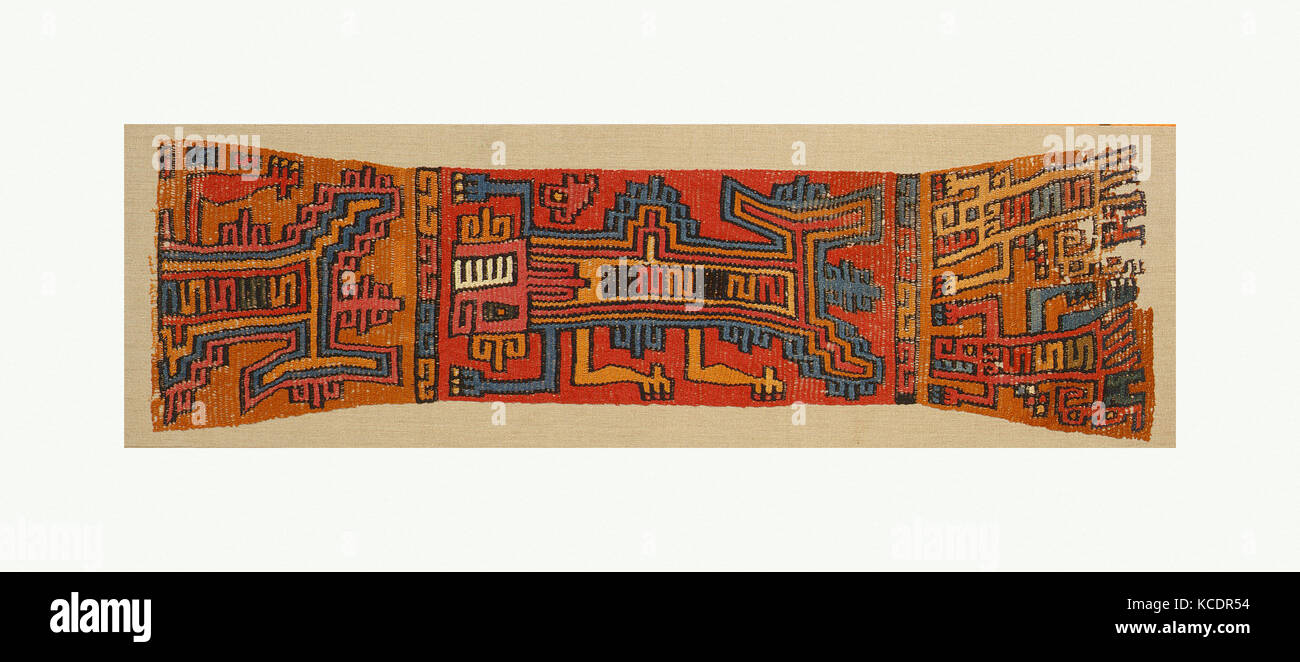 Panel mit Figuren, 7. Jahrhundert, Peru, Nasca, Camelid Haar, 18 x 59 cm. (45,72 x 151.13 cm), Textiles-Non - gewebt Stockfoto