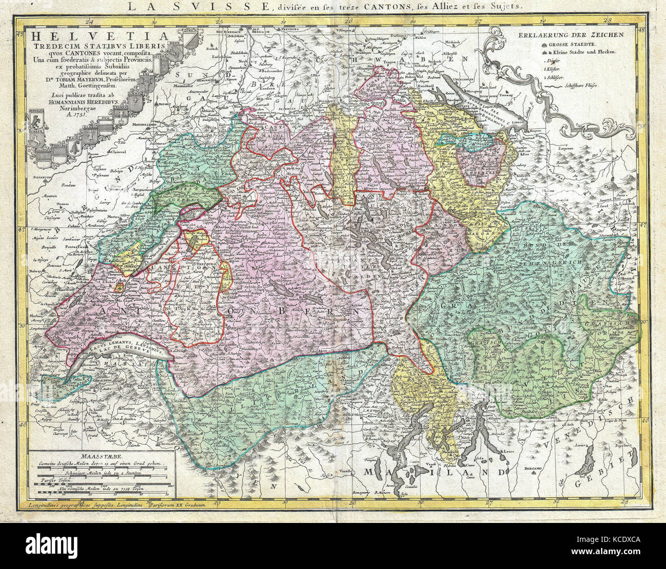 1752, Homann Erben Karte der Schweiz Stockfoto