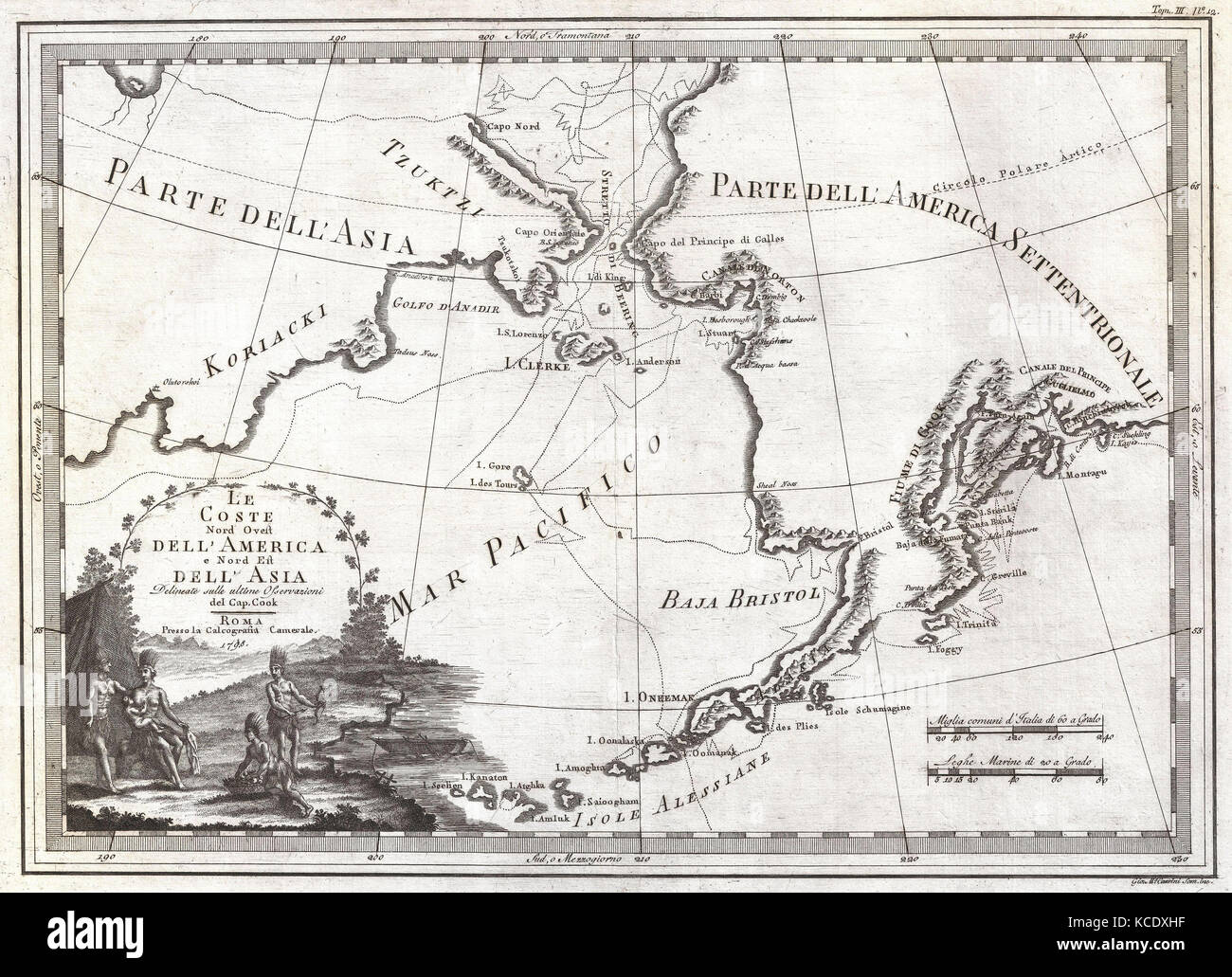 1798, Cassini Karte von Alaska und der Bering Strait Stockfoto