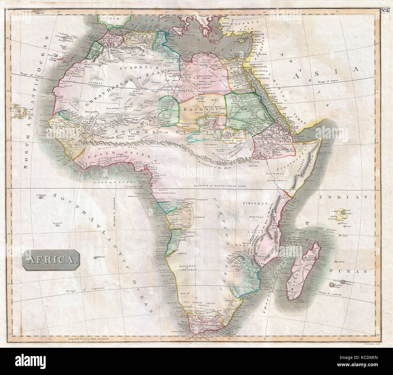 1813, Thomson Karte von Afrika, John Thomson, 1777 - 1840, war ein schottischer Kartograph aus Edinburgh, Großbritannien Stockfoto