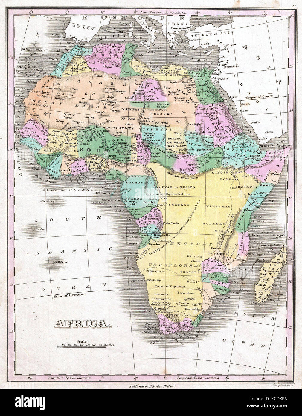 1827, Finley Karte von Afrika, Anthony Finley mapmaker der Vereinigten Staaten im 19. Jahrhundert Stockfoto