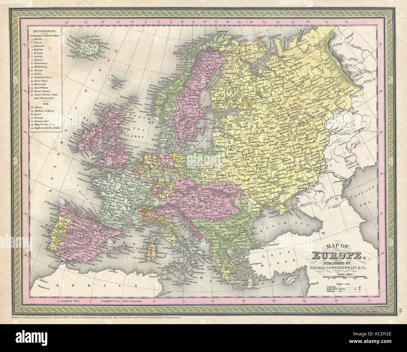 1850 Mitchell Karte Von Europa Stockfotografie Alamy
