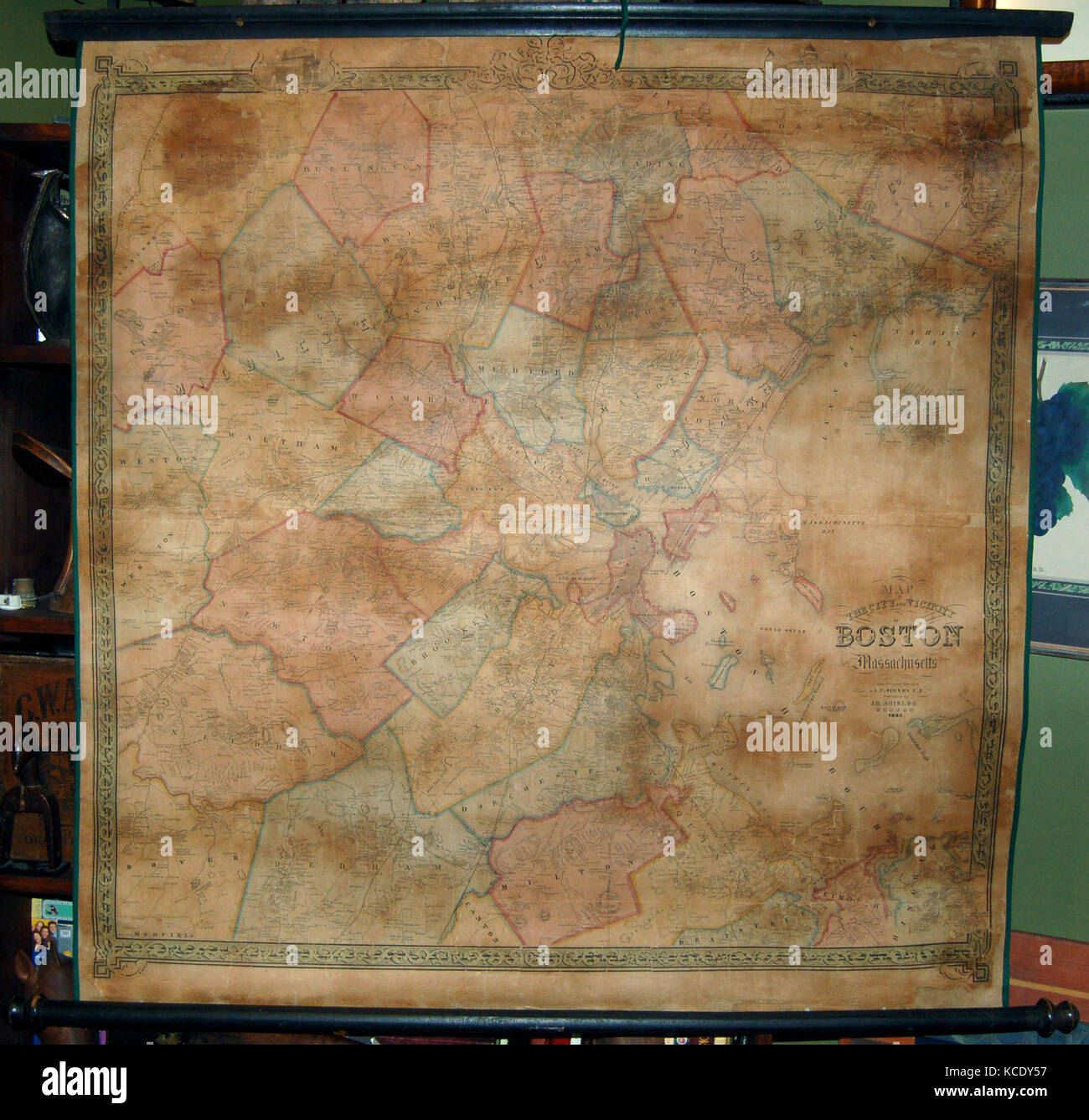 1852, Schilde Landkarte von Boston und Umgebung Stockfoto