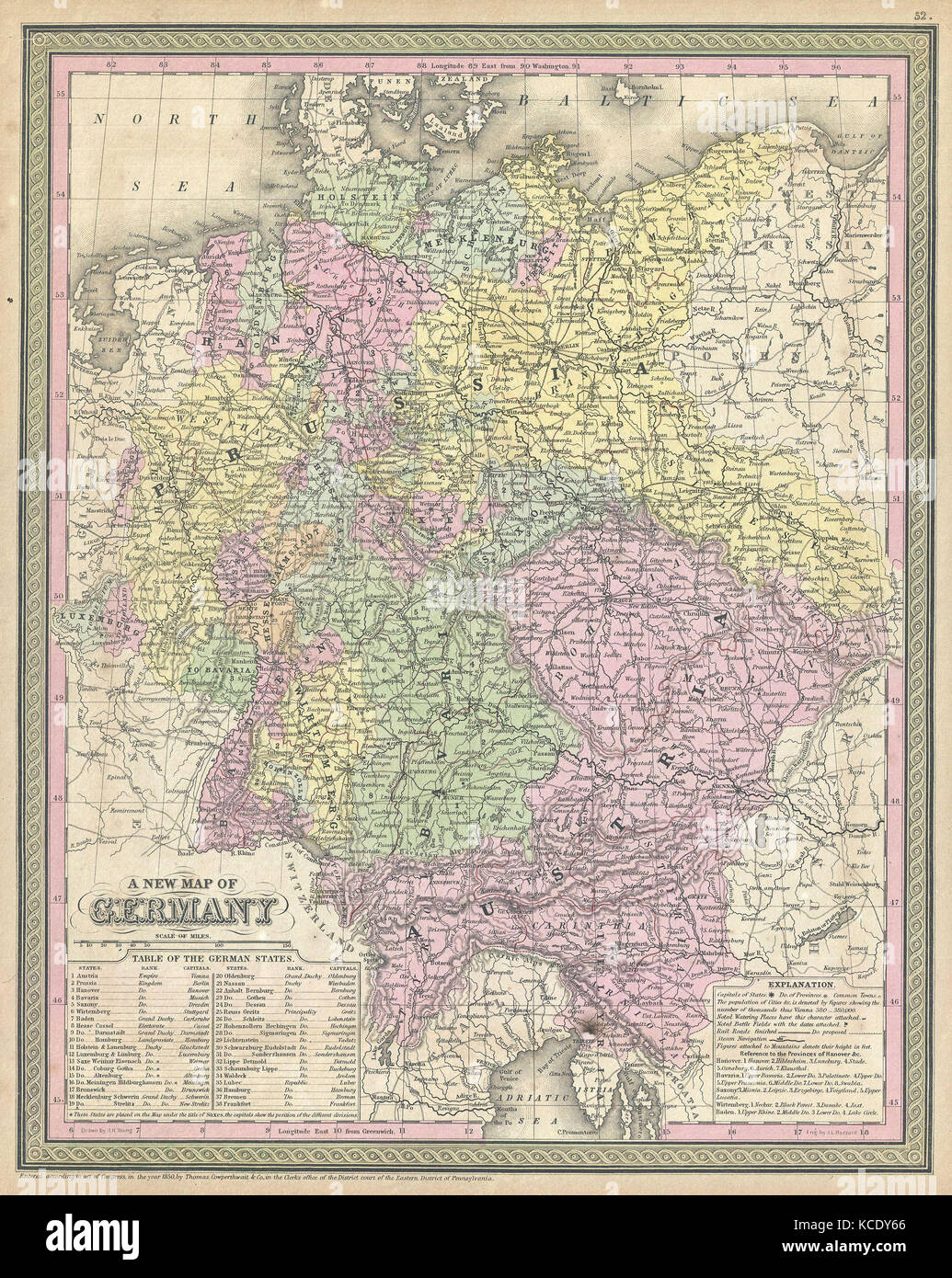 1853, Mitchell, Karte von Deutschland Stockfoto