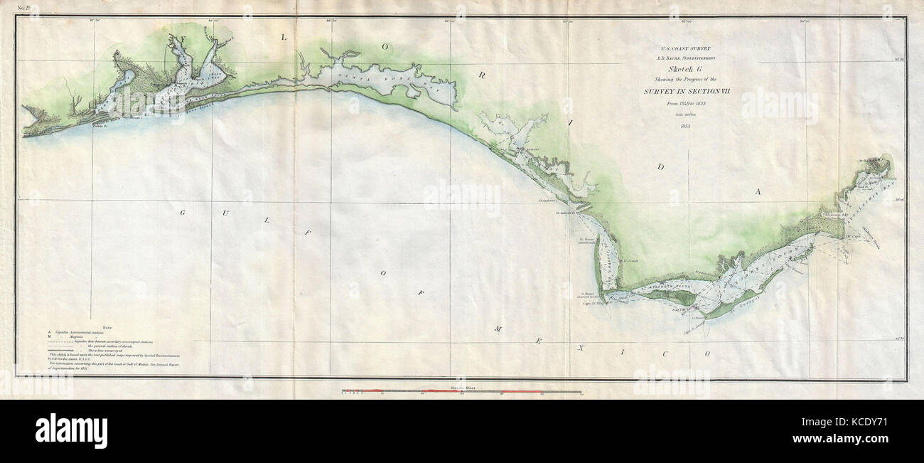 1853, U.S. Küstenwache Karte der westlichen Florida Panhandle