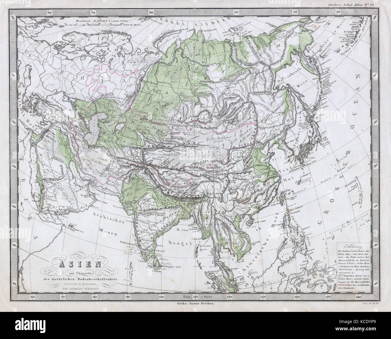 1862, Perthes physische Karte von Asien Stockfoto