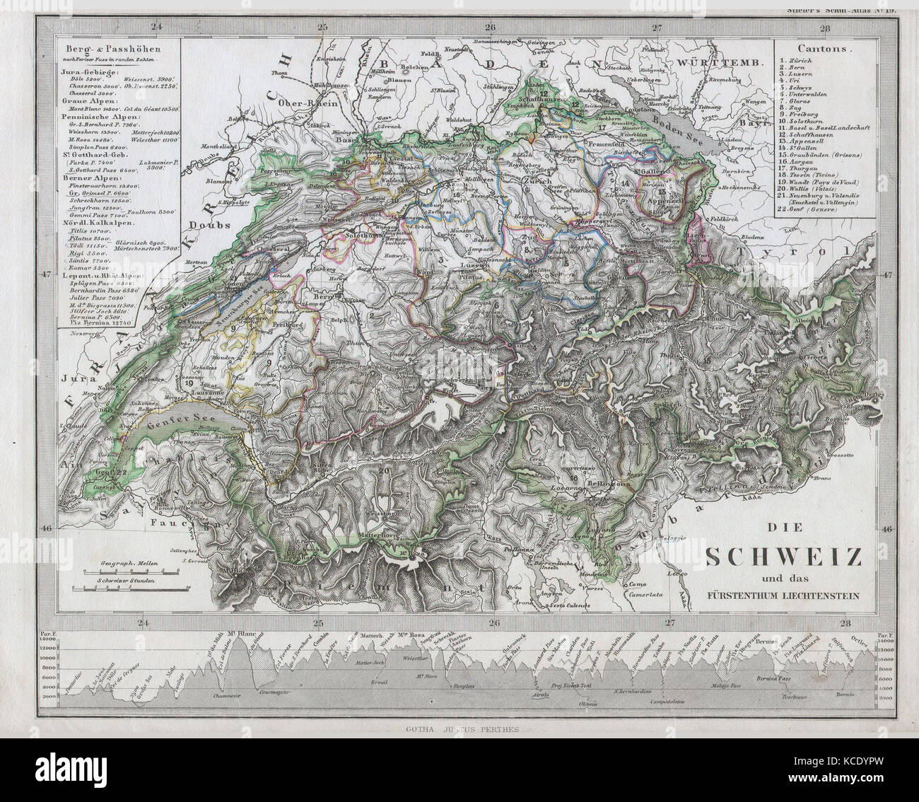 1862, Stieler Karte der Schweiz Stockfoto