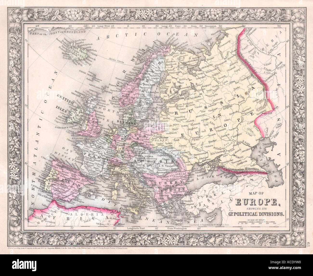 1864, Mitchell Karte von Europa Stockfoto