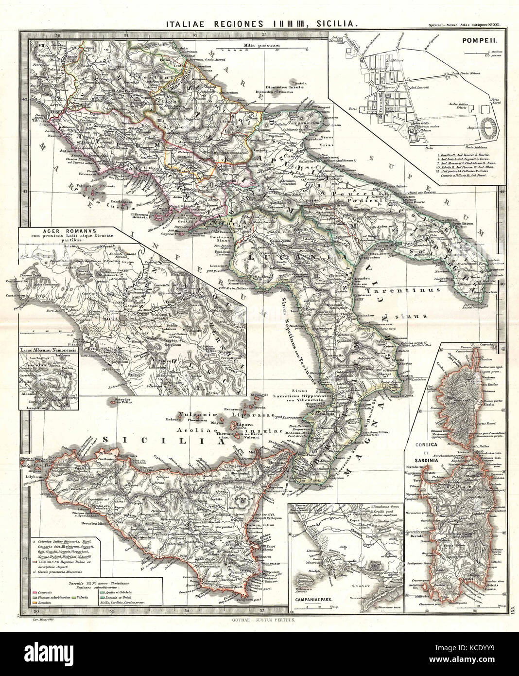 1865, spruner Karte von Süditalien und Sizilien Stockfoto