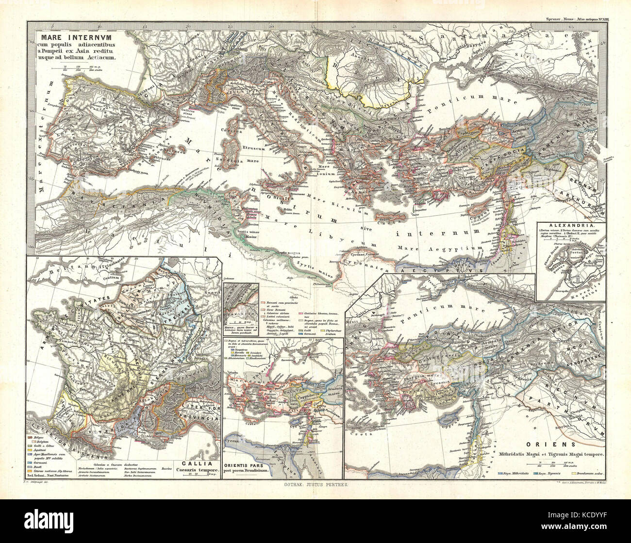 1865, spruner Karte des Mittelmeers von Pompeius in der Schlacht von Actium Stockfoto