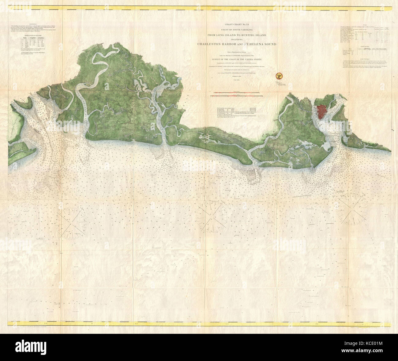1866, U.S. Coast Survey Chart der Küste South Carolina, Charleston zu St. Helena Bay Stockfoto