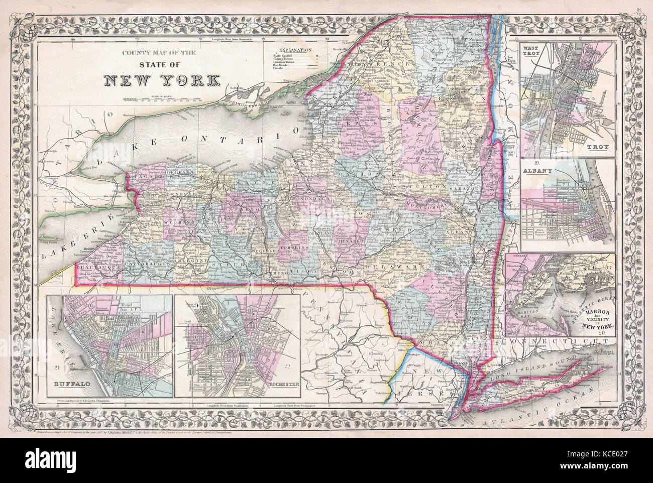 1867, Mitchell, Karte von New York State Stockfoto