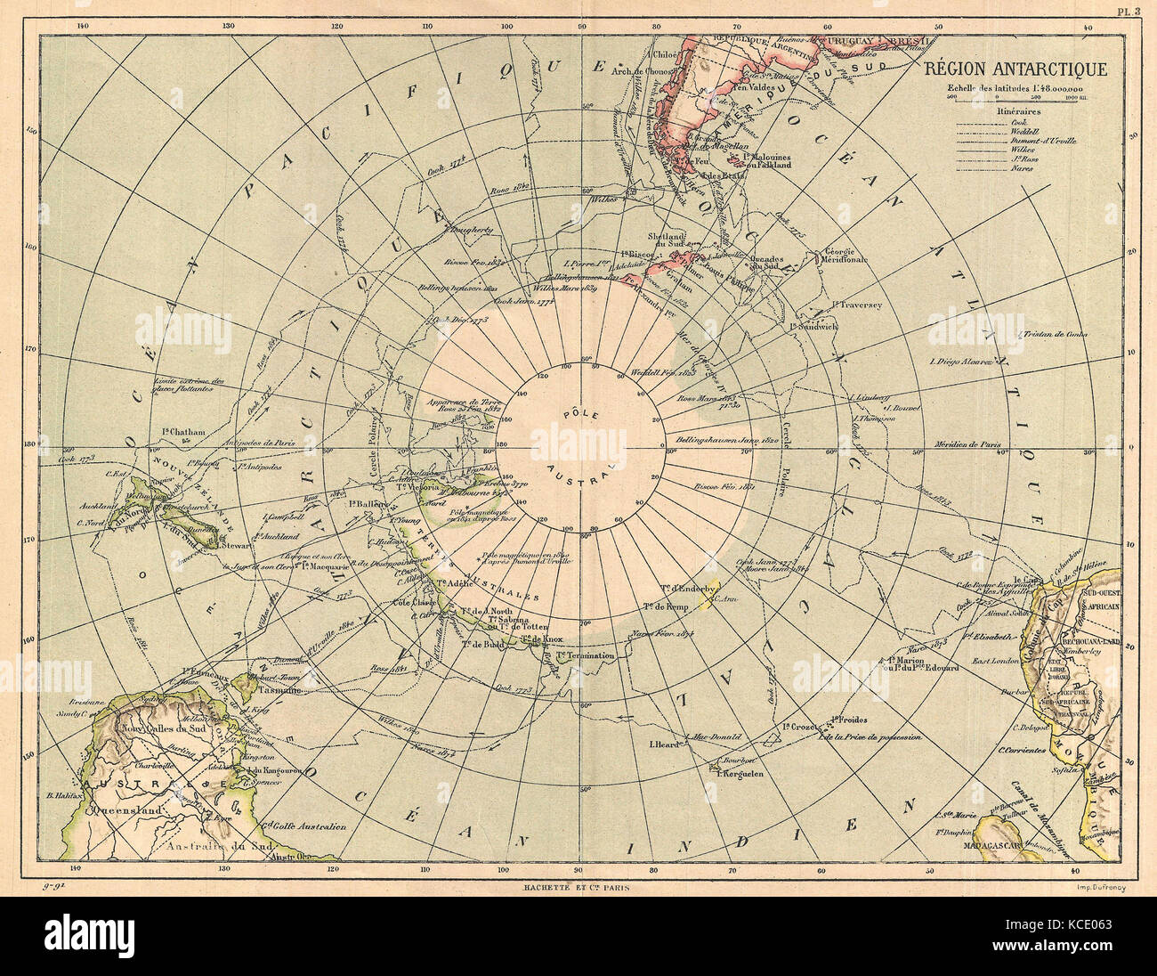 1890, Hachette Karte der Antarktis Stockfoto
