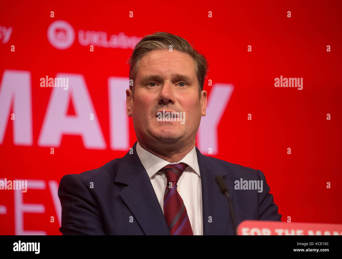 Shadow Staatssekretär für die Europäische Union zu verlassen, Keir Starmer, gibt seine Rede auf dem Labour-Parteitag in Brighton Stockfoto