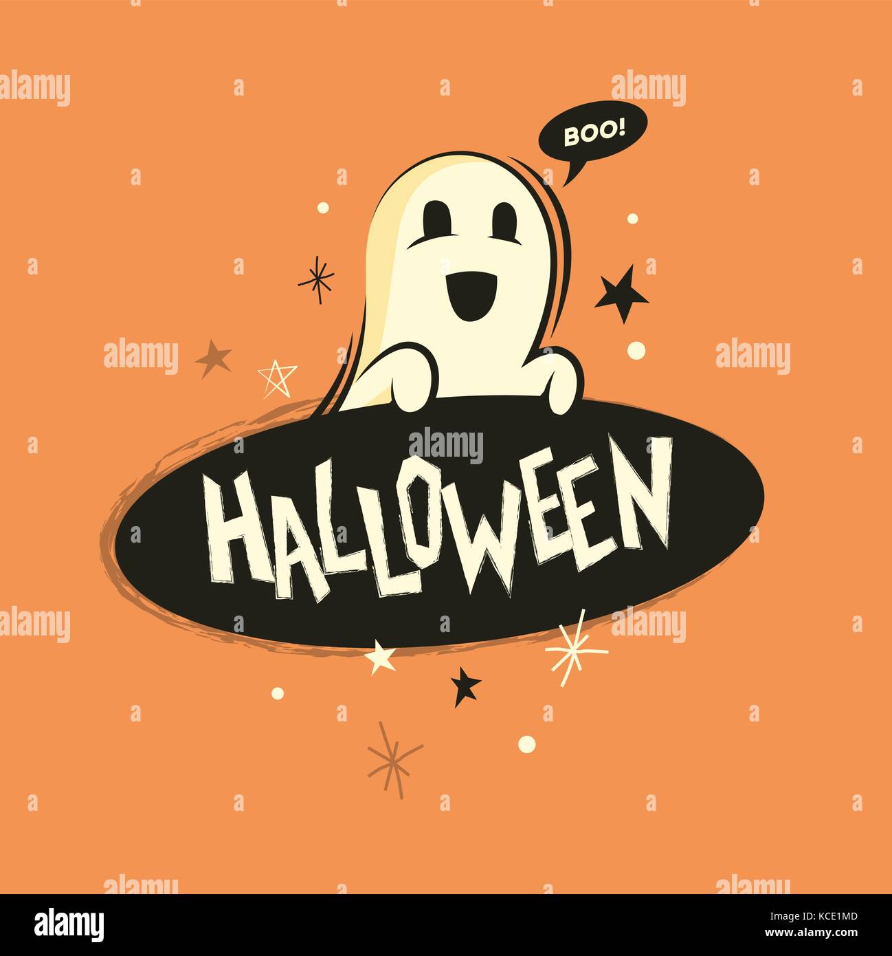 Ein happy halloween spooky Ghost mit einem Schild. Vector Illustration Stock Vektor