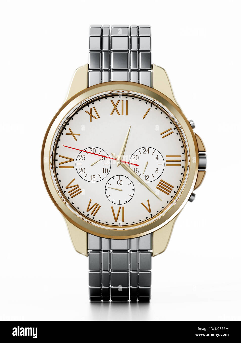 Classic Metal watch auf weißem Hintergrund. 3D-Darstellung. Stockfoto