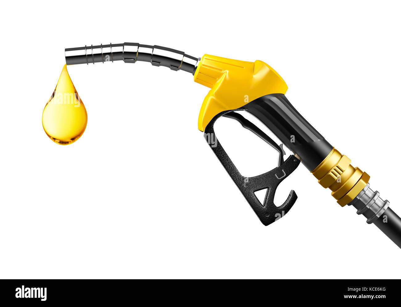Öl tropft aus der Benzin pumpe auf weißem Hintergrund Stockfoto