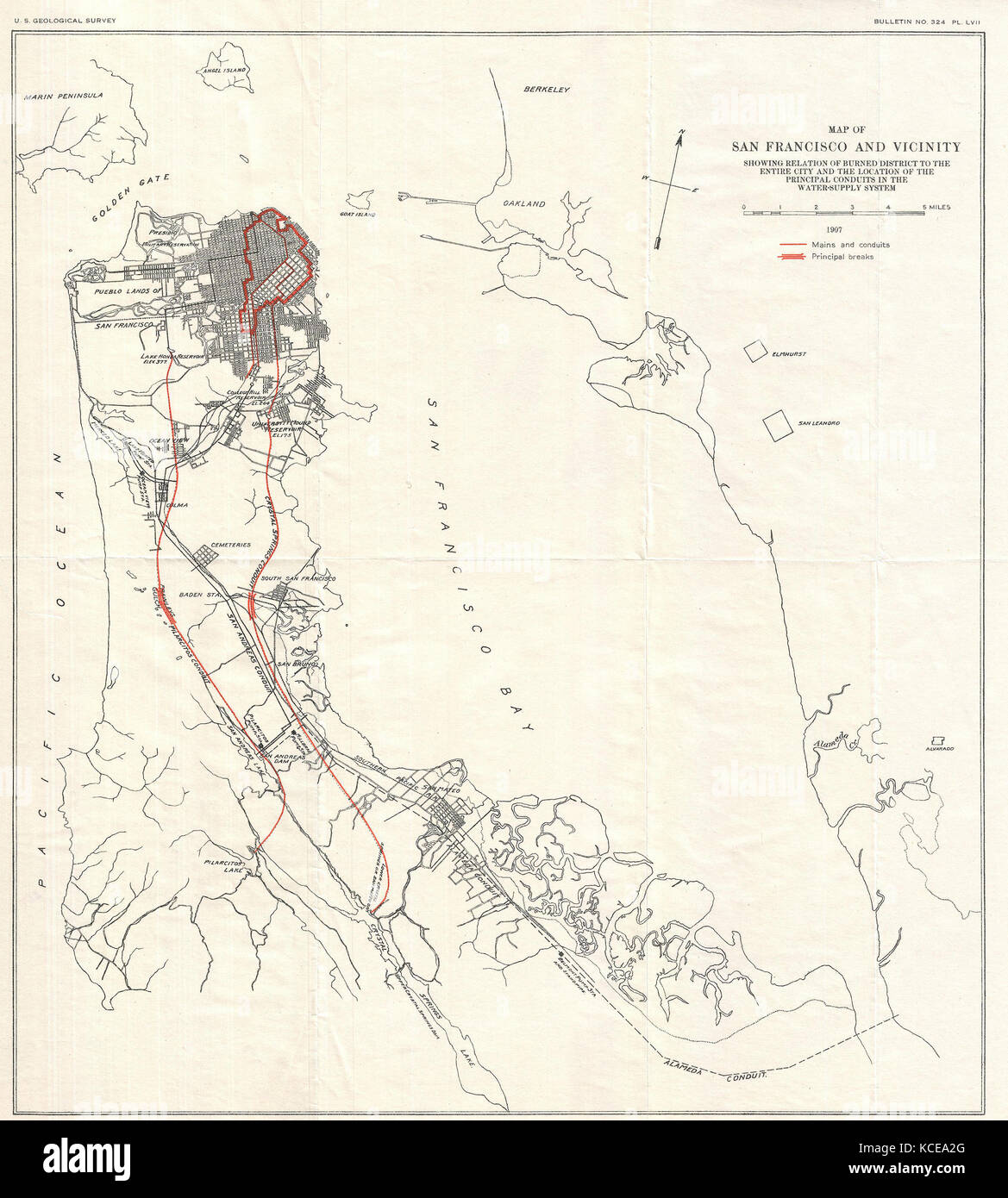 1907, Geologische Karte der Halbinsel von San Francisco nach dem Erdbeben von 1906 Stockfoto