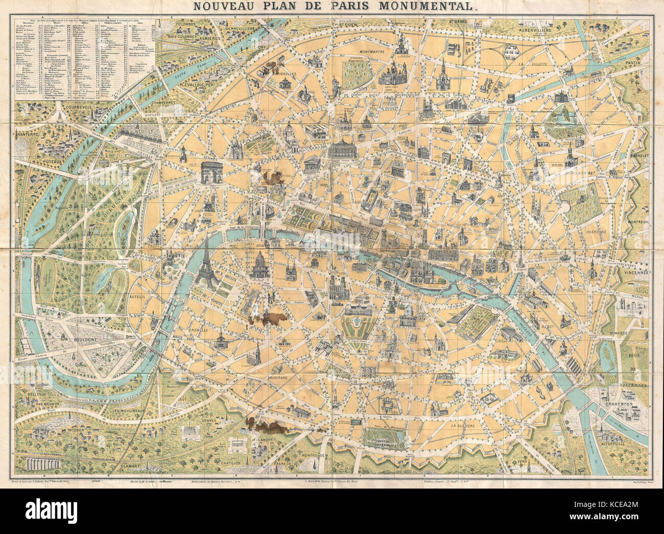 Guilmin Karte von Paris, Frankreich, Denkmäler Stockfoto