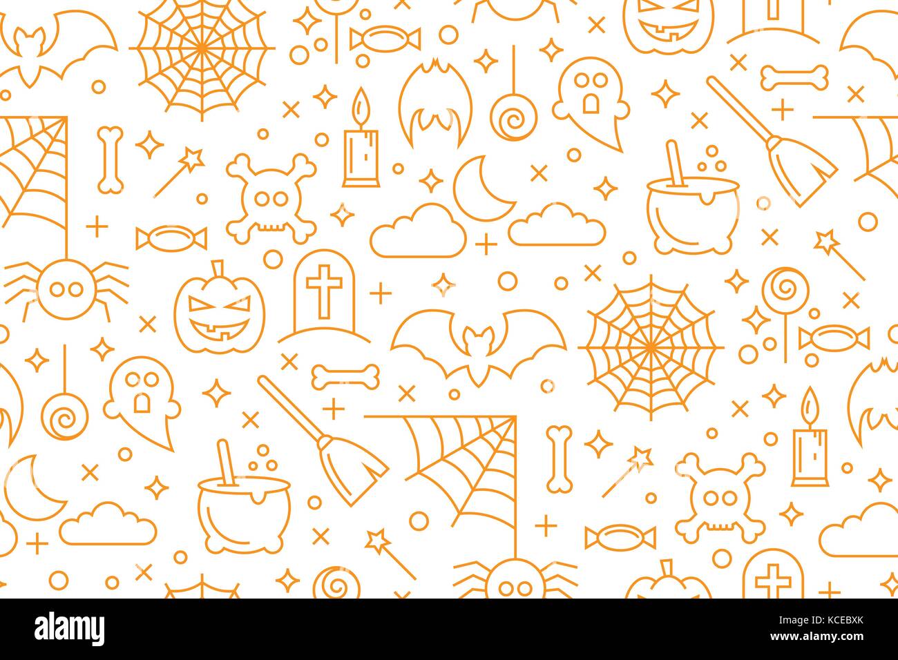 Happy Halloween Zeile für Symbole gesetzt. Vector Illustration der abstrakten nahtlose Halloween wallpaper Pattern als Hintergrund für Ihr Design Stock Vektor