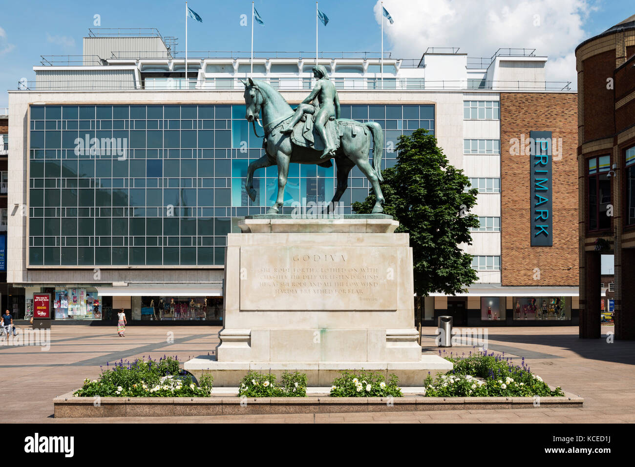 Lady Godiva Statue Broadgate, Coventry, West Midlands. von Süden gesehen. Stockfoto