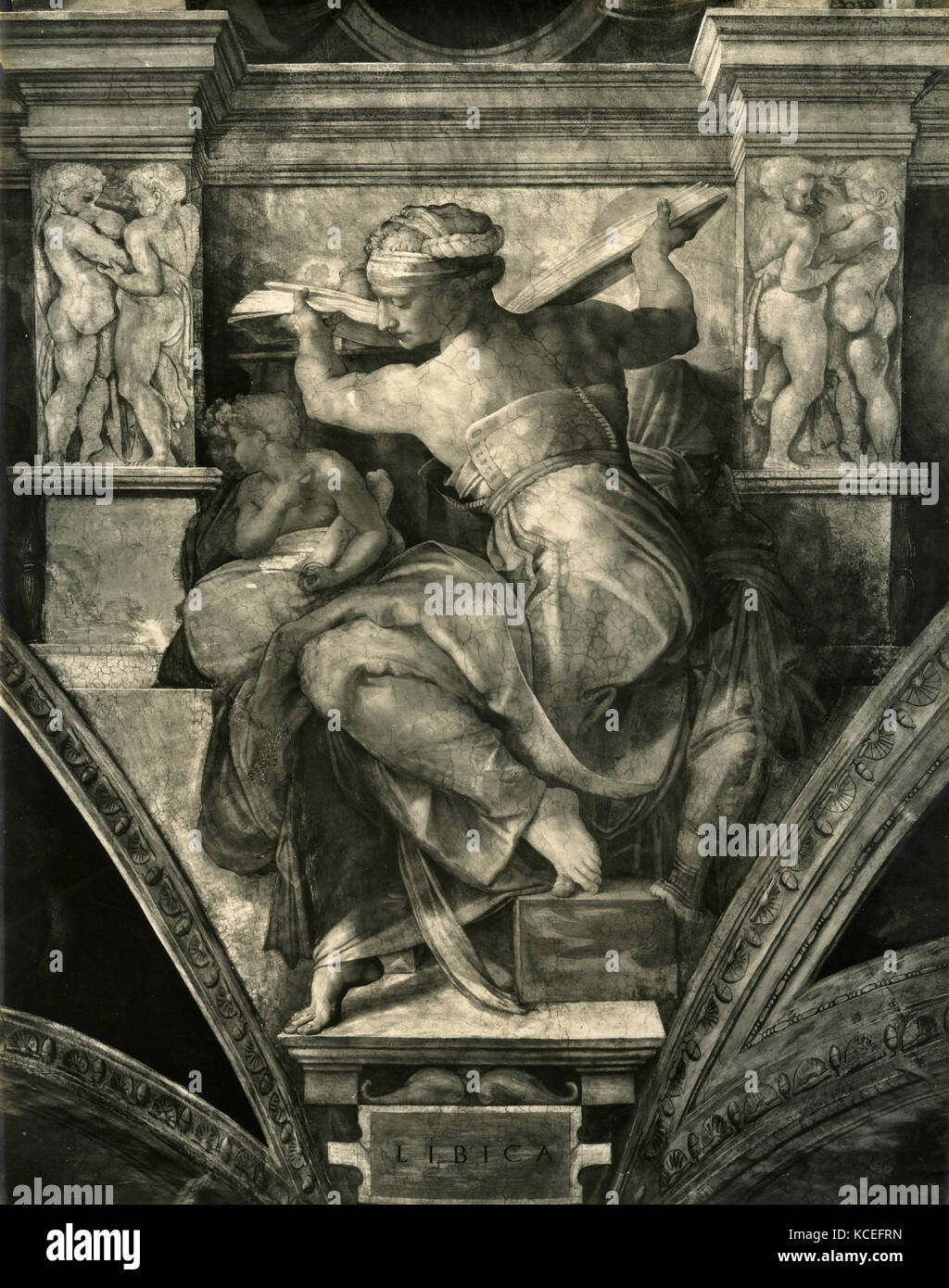 Lybische Sybille, Fresko von Michelangelo, Sixtinische Kapelle Stockfoto