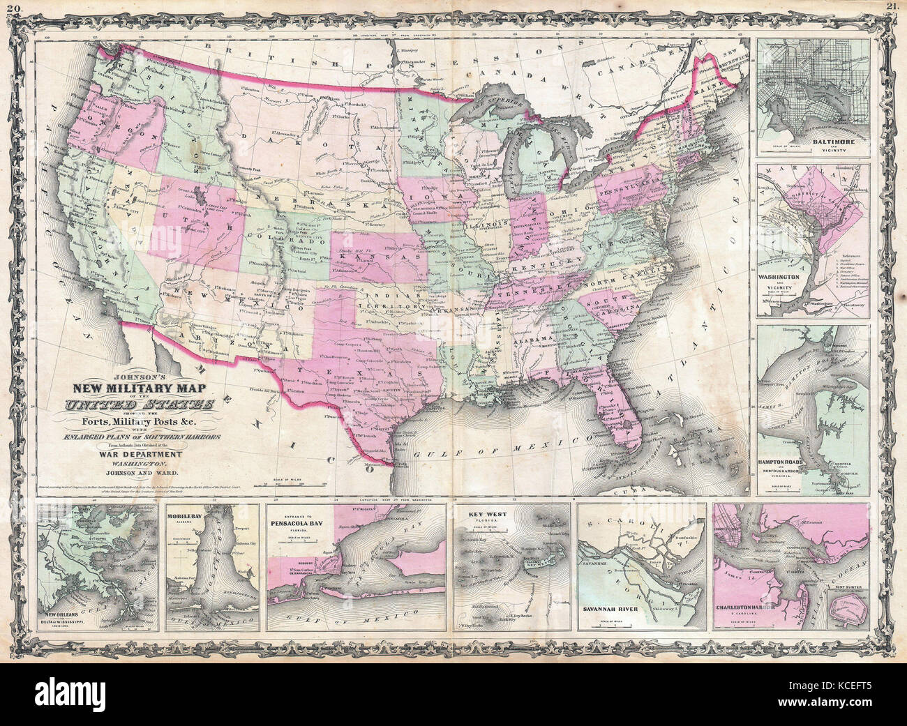 1862, Johnson militärische Karte der Vereinigten Staaten, Bürgerkrieg Stockfoto