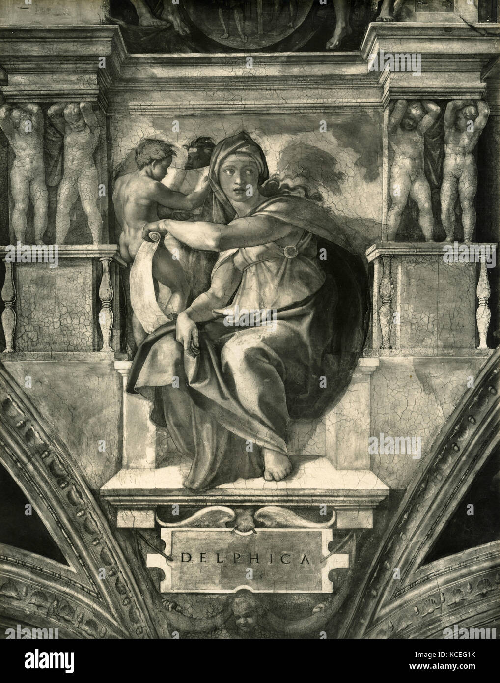 Delphische Sybille, Fresko von Michelangelo, Sixtinische Kapelle Stockfoto