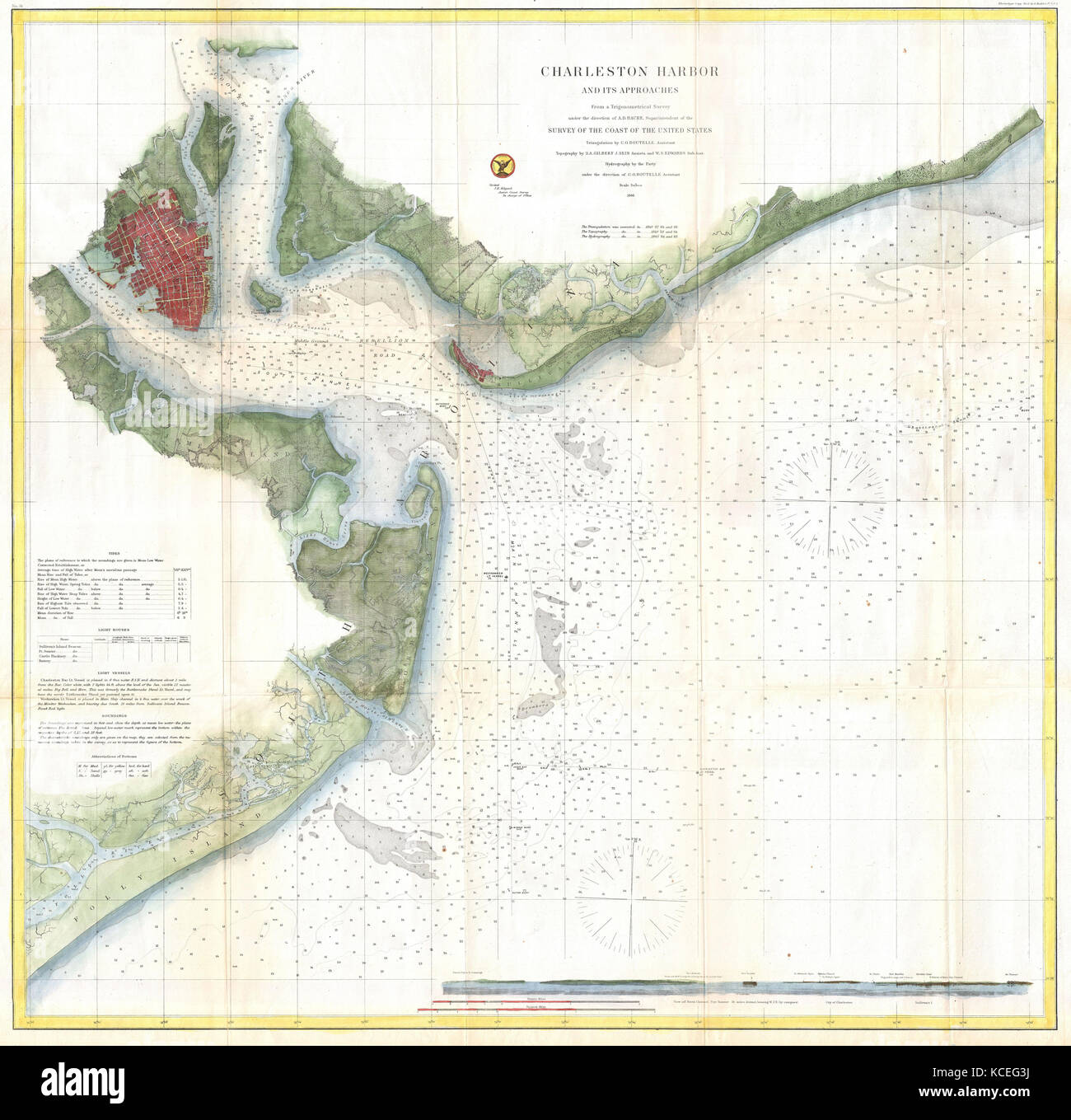 1866, US-Küstenwache Seekarte Hafen von Charleston, South Carolina Stockfoto