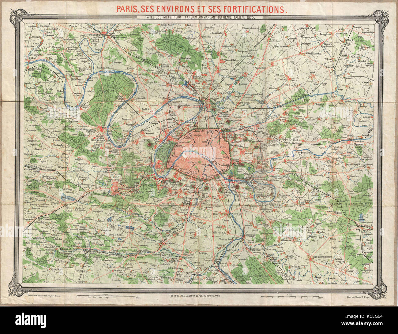1870, Erhard Karte von Paris und Umgebung, Frankreich Stockfoto
