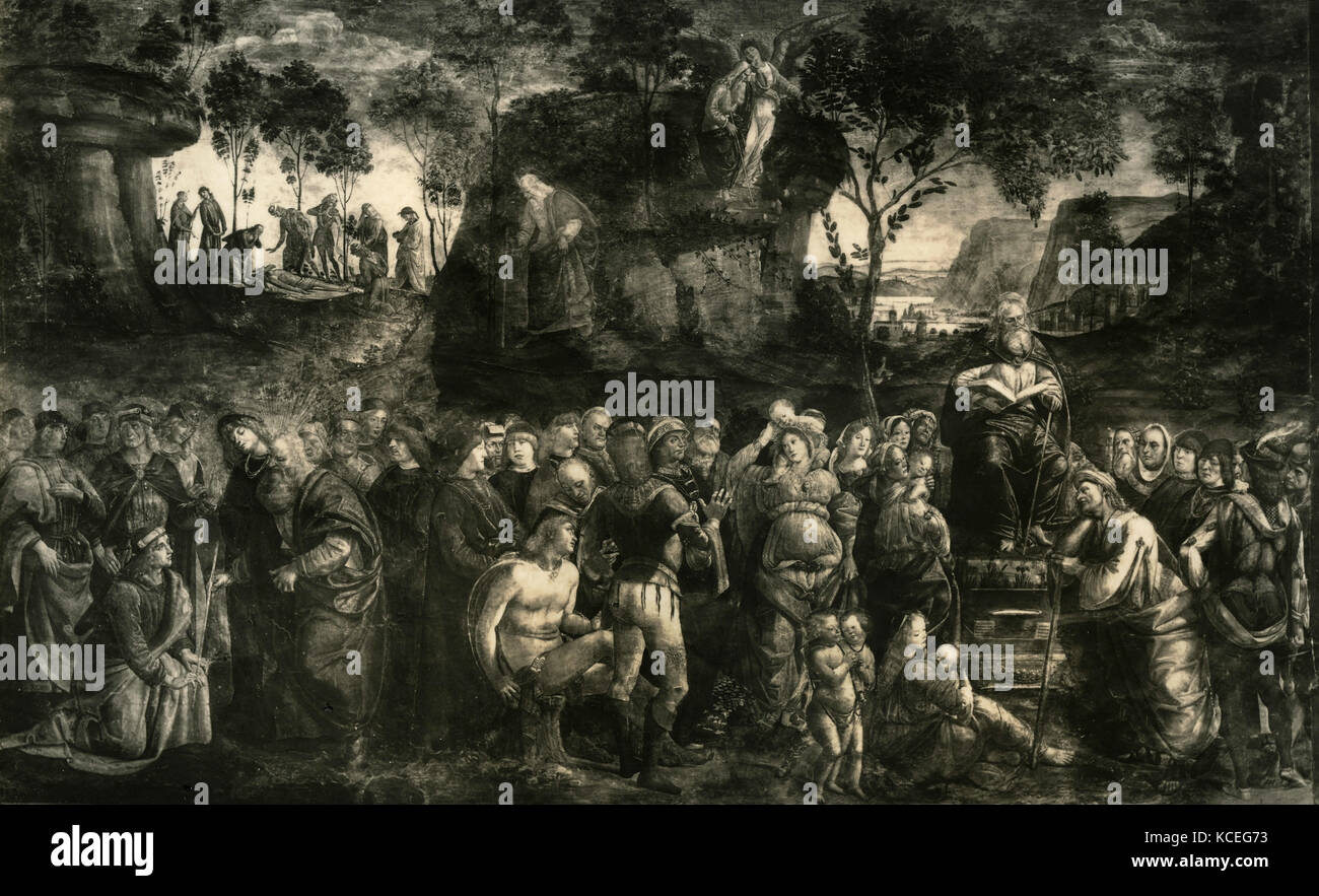 Veröffentlichung des alten Gesetzes und die letzten Tage von Mose, Gemälde von Luca Signorelli Stockfoto