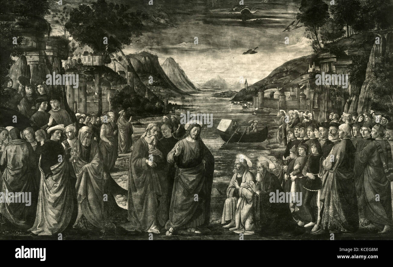 Jesus ruft Petrus und Andreas, Apostolat, Gemälde von Ghirlandaio ...