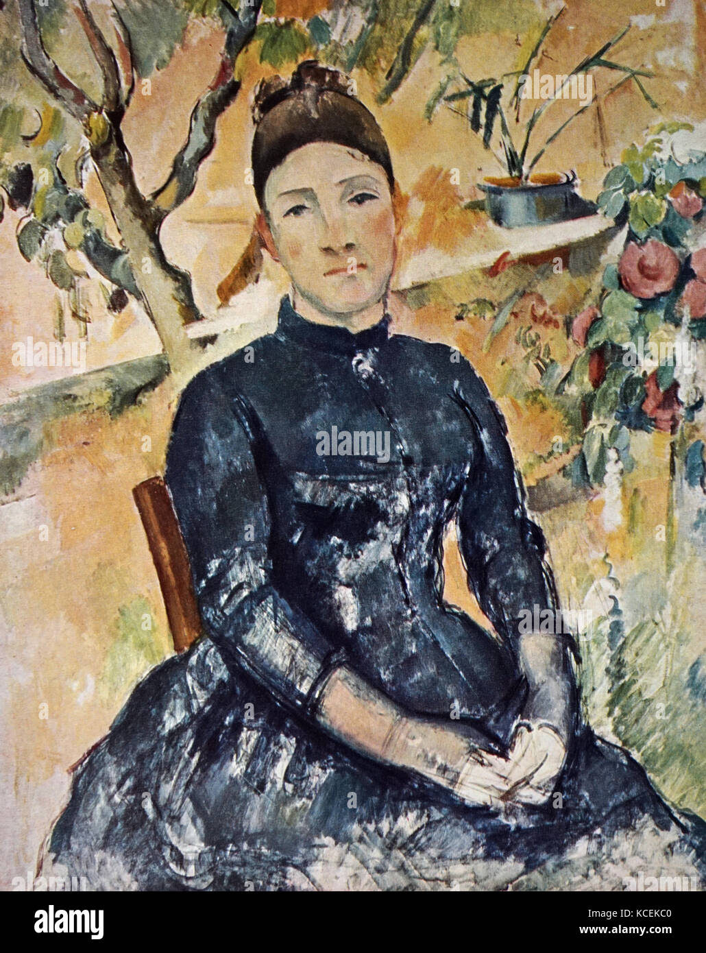 Porträt der Madame Cézanne im Wintergarten von Paul Cézanne (1839-1906), ein französischer Post-Impressionist Painter. Vom 19. Jahrhundert Stockfoto