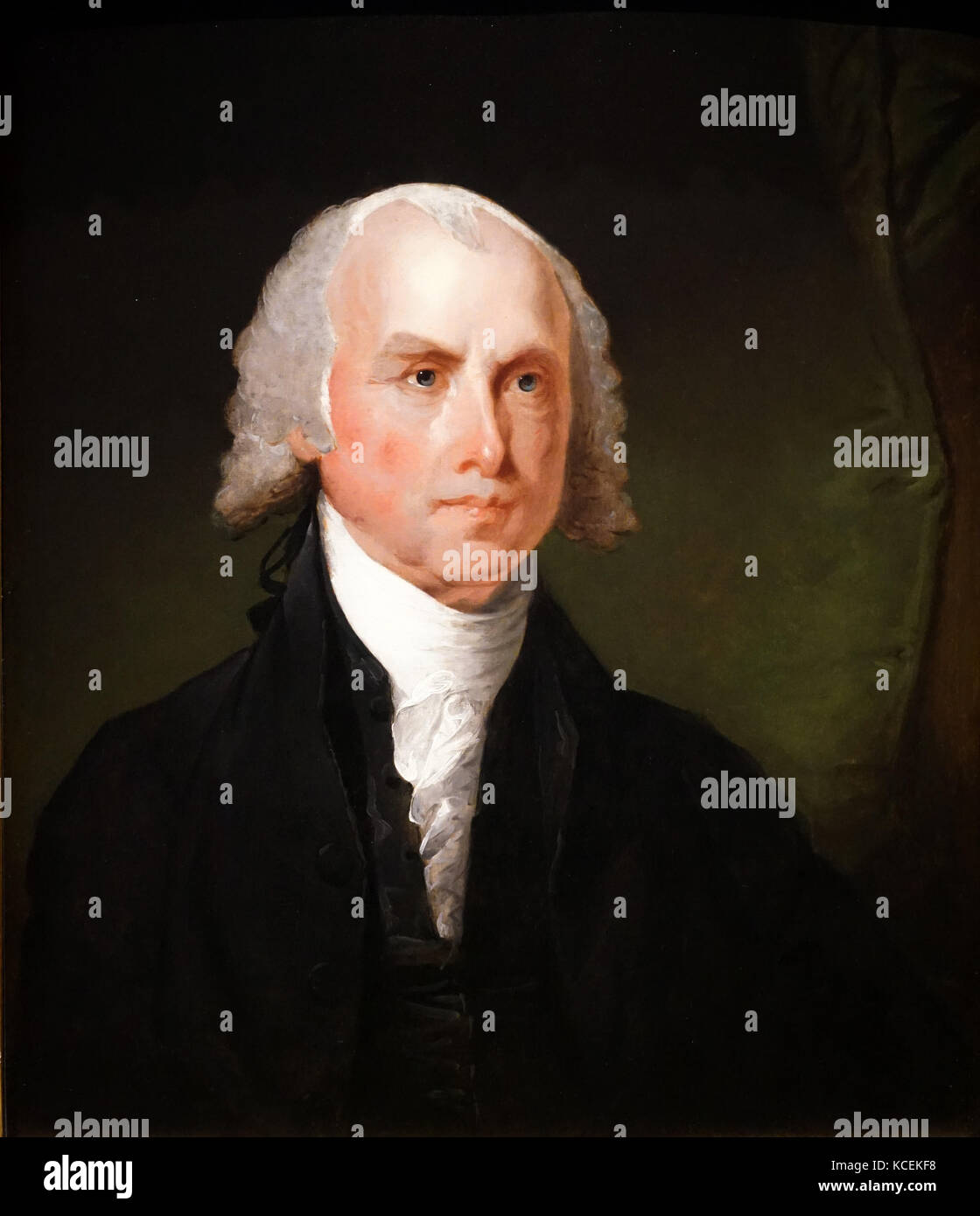 Porträt von Präsident James Madison (1751-1836) amerikanischer Staatsmann und 4.Präsident der Vereinigten Staaten. Von Gilbert Stuart (1755-1828) ein US-amerikanischer Maler gemalt. Vom 19. Jahrhundert Stockfoto