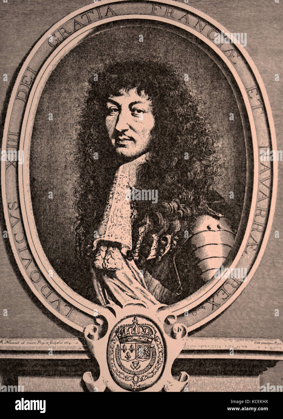 Porträt von Ludwig XIV. von Frankreich (1638-1715), König von Frankreich von Robert Nanteuil (1623-1678), ein französischer portrait Künstler, Kupferstecher, Zeichner und pastelist eingraviert. Vom 17. Jahrhundert Stockfoto