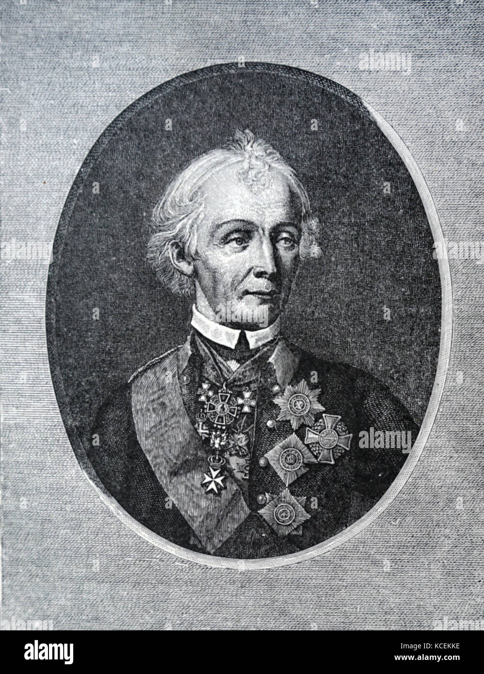 Graviert Portrait von Alexander Suworow (1730-1800) ein russischer militärischer Führer und Nationalhelden. Vom 18. Jahrhundert Stockfoto