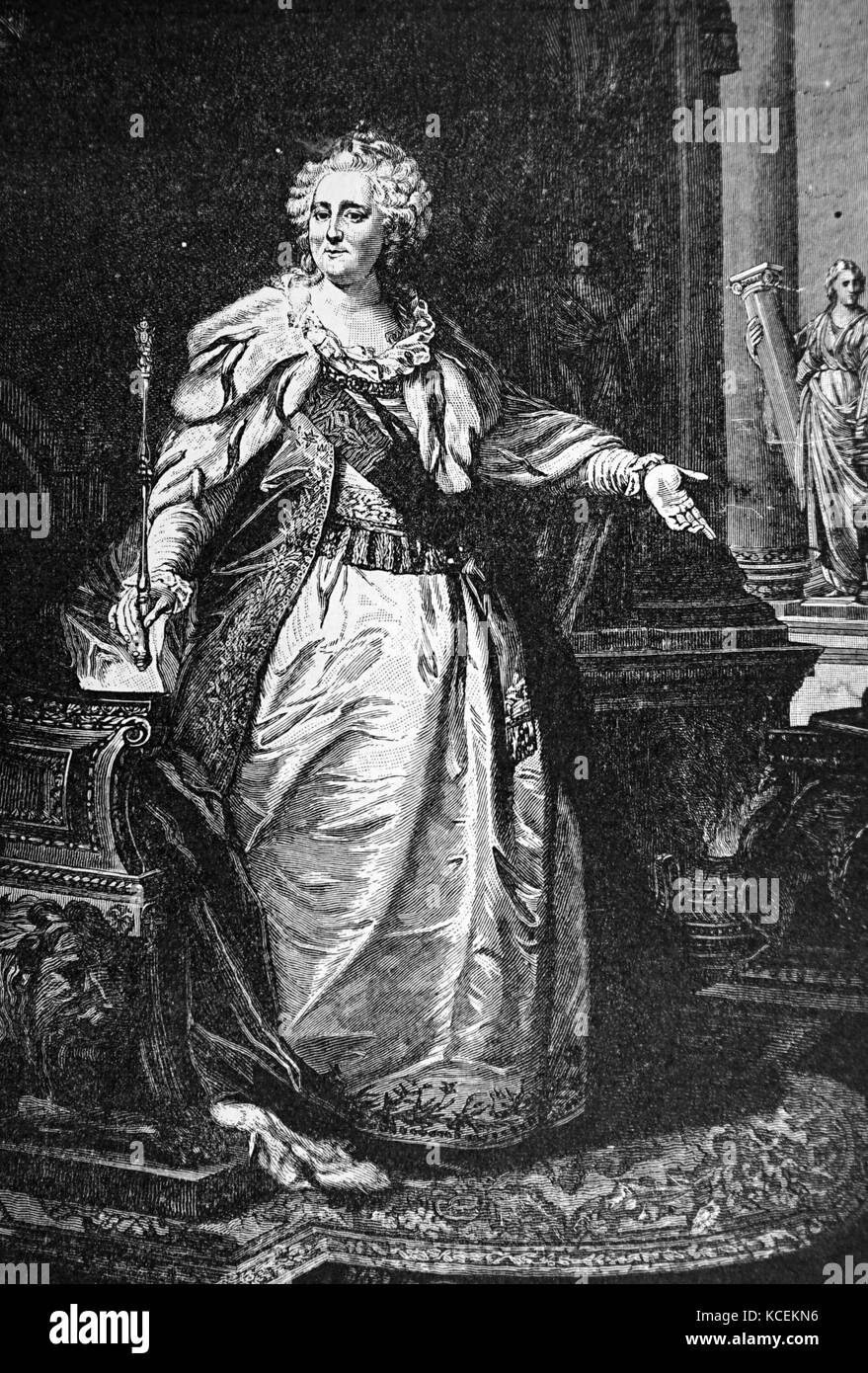 Graviert Portrait, Katharina die Große (1729-1796) ehemalige Kaiser von ganz Russland. Vom 18. Jahrhundert Stockfoto
