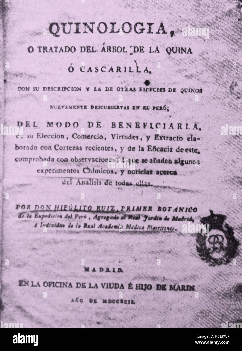 Vertrag von Quirologia von Hipólito Ruiz López (1754-1816) ein spanischer Botaniker. Vom 18. Jahrhundert Stockfoto