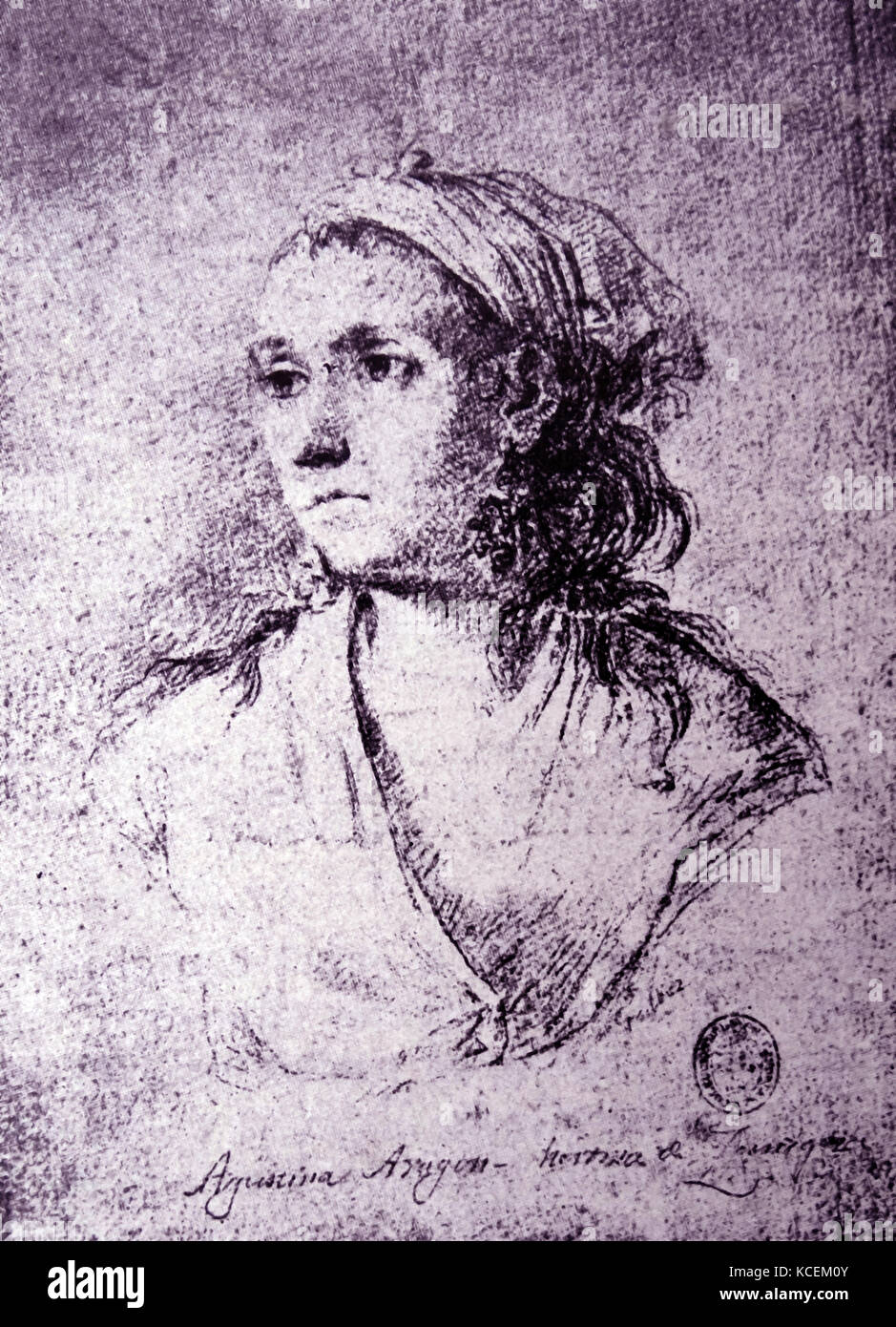 Portrait von Agustina de Aragón (1786-1857) eine Spanische Heldin, die in Spanien während des Spanischen Krieges der Unabhängigkeit verteidigt. Vom 19. Jahrhundert Stockfoto