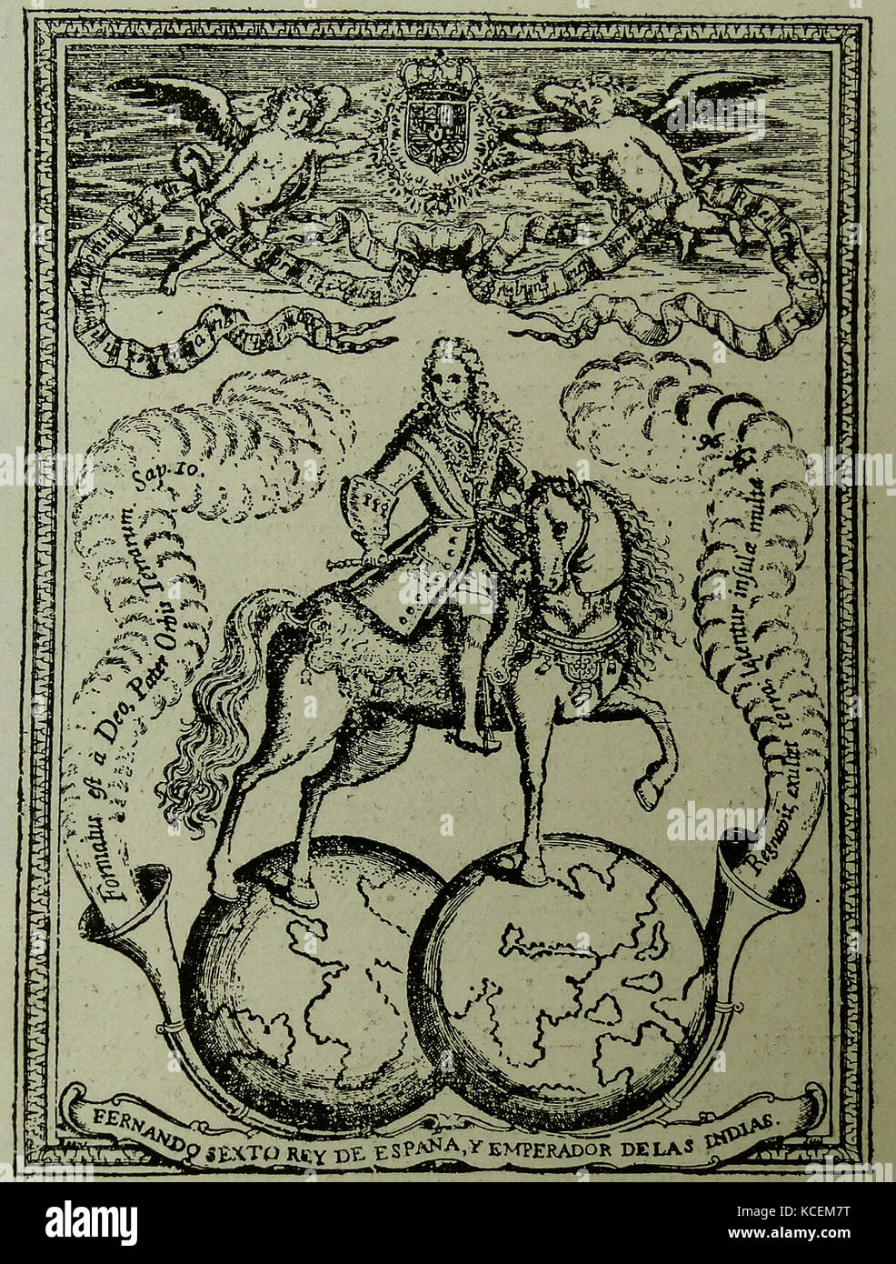 Gravur mit König Ferdinand VI. von Spanien (1713-1759) König von Spanien bis zu seinem Tod. Vom 18. Jahrhundert Stockfoto