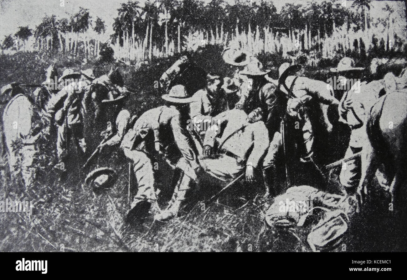 Gemälde der Darstellung der Tod von Antonio Maceo Grajales (1845-1896) in der kubanischen Armee der Unabhängigkeit. Vom 19. Jahrhundert Stockfoto