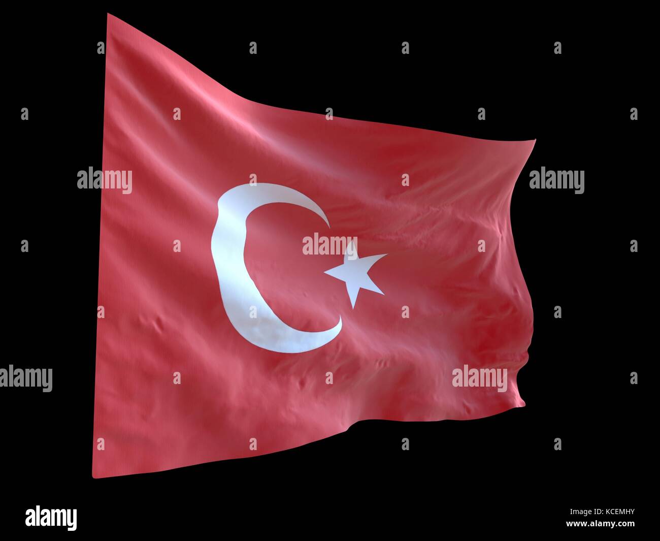 Türkische Flagge schwenkten in Wind schwarzer Hintergrund 3 Abbildung d Stockfoto