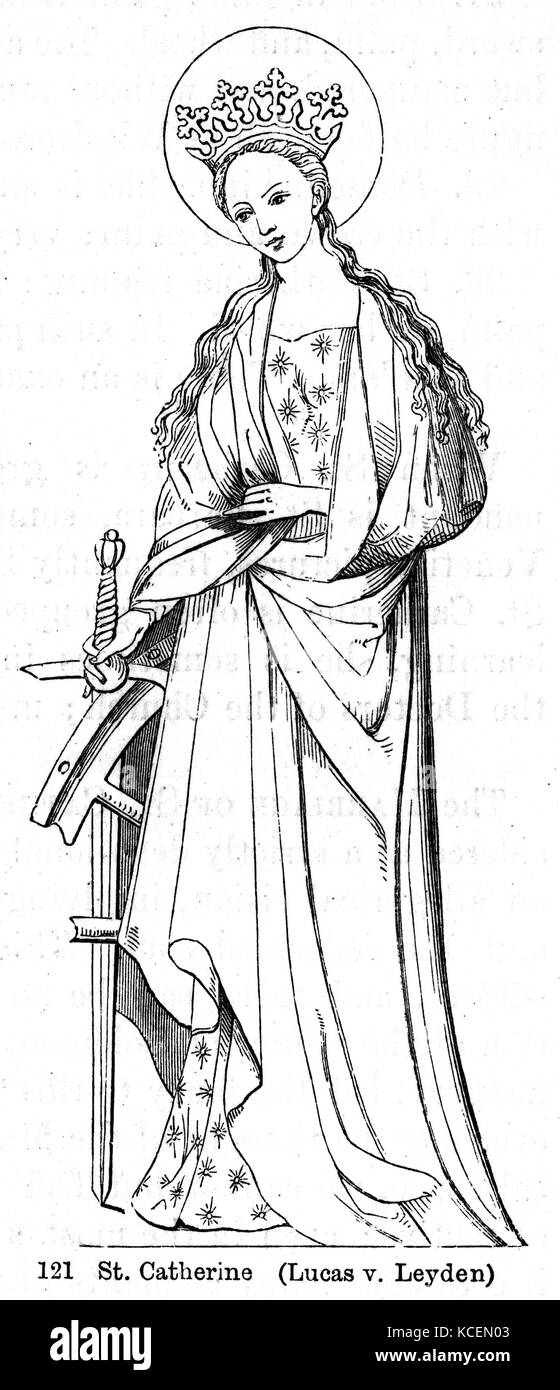Der hl. Katharina von Alexandria von Lucas van Leyden. Die heilige Katharina von Alexandria, auch als Hl. Katharina von das Rad bekannt war, nach der Tradition, ein christlicher Heiliger und Jungfrau, die im frühen 4. Jahrhundert in den Händen der heidnischen Kaiser Maxentius gemartert wurde. Stockfoto