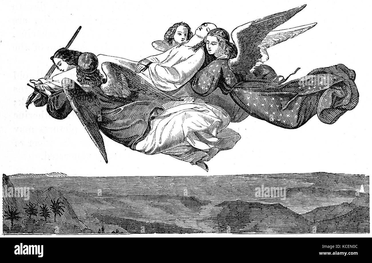 Das Martyrium der Hl. Katharina von Alexandria, wie sie von Bären zum Berg Sinai getragen wird. Die hl. Katharina mit dem Rad war, je nach Tradition, ein christlicher Heiliger und Jungfrau, die im frühen 4. Jahrhundert in den Händen der heidnischen Kaiser Maxentius gemartert wurde. Stockfoto