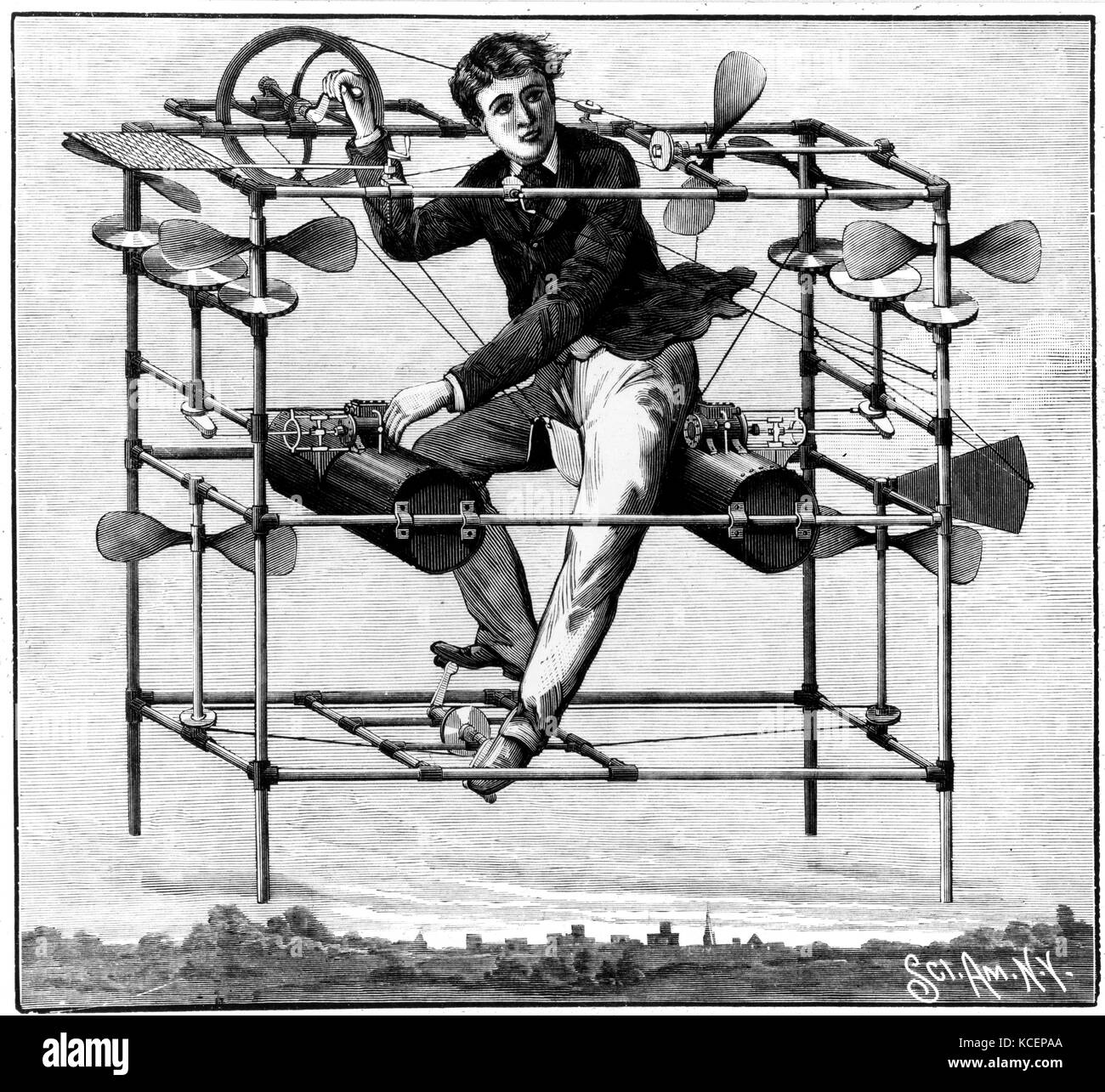 Scientific American Illustration des Fliegenden Bettgestell (W Ayers fliegenden Maschine), welches Pedal unterstützt wurde. 1885 Stockfoto