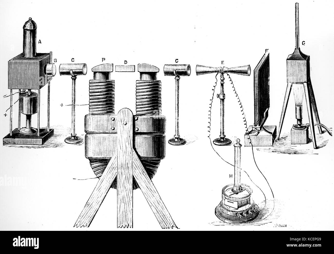Diagramm eines Experiments von John Tyndall (1820-1893), einem irischen Physiker durchgeführt, die wellennatur von Licht und Wärme durch die Verwendung von polarisiertem Infra beweisen. Vom 19. Jahrhundert Stockfoto