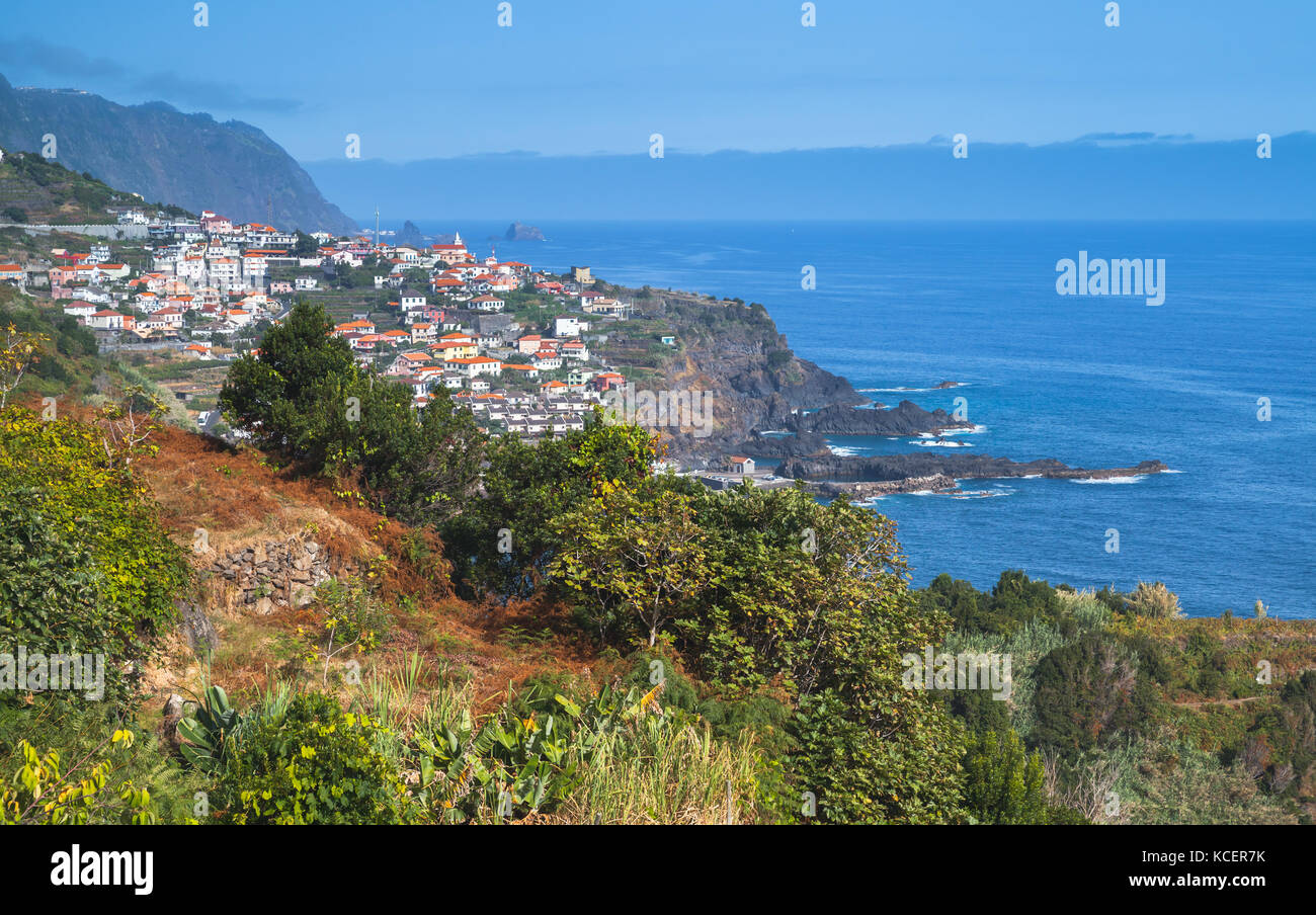 Seixal Dorf am Meer, Landschaft, Nordküste der Insel Madeira, Portugal Stockfoto