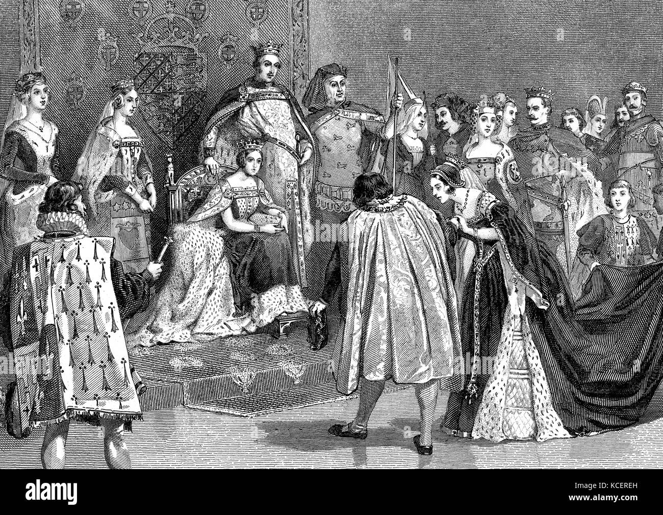 Kupferstich mit der Darstellung der plantagenet Ball der Königin Victoria (1819-1901) Königin von Großbritannien, Kaiserin von Indien. Vom 19. Jahrhundert Stockfoto