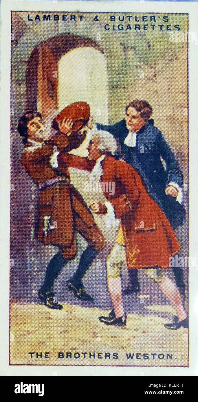 Lambert & Butler, Piraten & Wegelagerer, Zigarette Karte zeigt: Die Brüder Joseph und George Weston Angriff auf einen Mann in London. Die Räuber waren schuldig unter dem Schwarzen Akte gefunden, von Feuern auf und schlagt ein Mann auf Snow Hill, und 1782 gehängt Stockfoto
