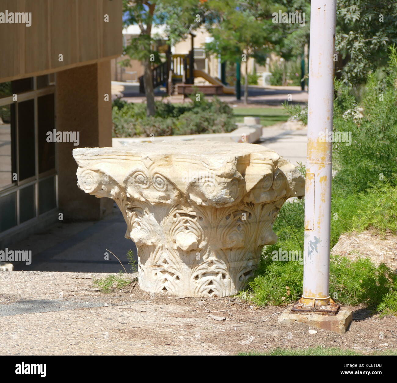 Jahrhundert AD, Römische korinthischen Stil capitol aus einer Säule in den Küstengebieten Israel gefunden Stockfoto